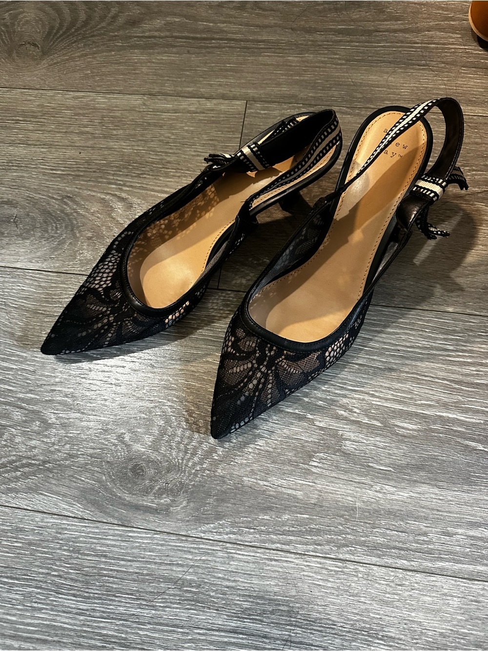 a new day Black Lace Pointed Slingback Heels